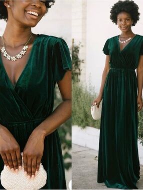 Morning Lavender Forest Green Velvet Wrap Maxi Dress NWT